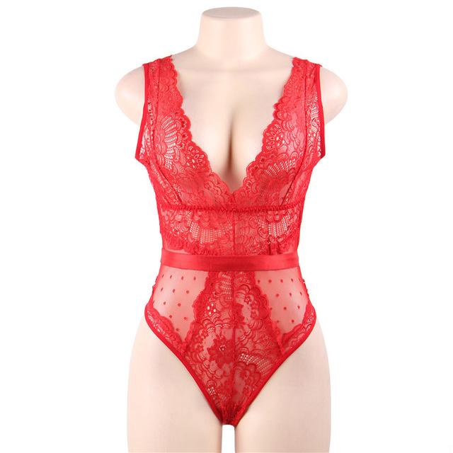 Lace Bodysuit Plus Sizes V Neck Jumpsuit - Easy Pickins Store