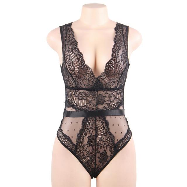 Lace Bodysuit Plus Sizes V Neck Jumpsuit - Easy Pickins Store