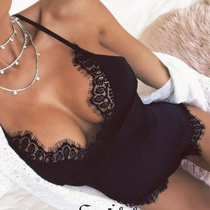 Lace Bodysuit Sleeveless Patch V neck Jumpsuit Romper - Easy Pickins Store