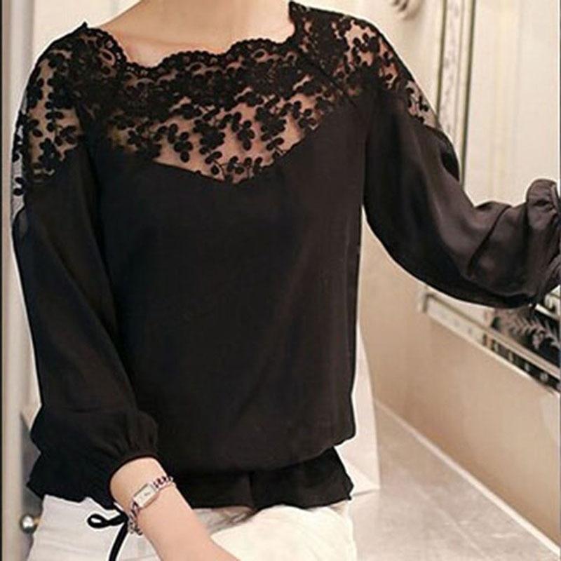 Lace Hollow Collar Chiffon Backless 3/4 Sleeve Blouse - Easy Pickins Store