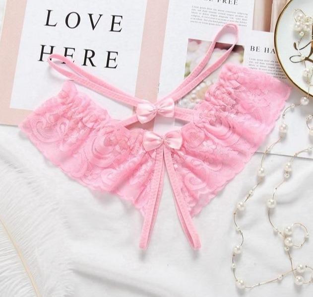 Lace Open Crotch Panties Straps Bow Tie Free Size - Easy Pickins Store