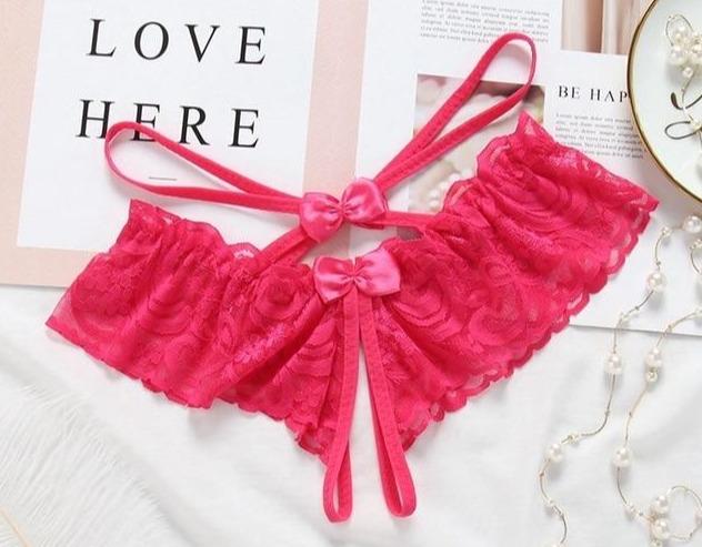Lace Open Crotch Panties Straps Bow Tie Free Size - Easy Pickins Store