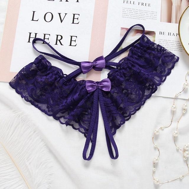 Lace Open Crotch Panties Straps Bow Tie Free Size - Easy Pickins Store