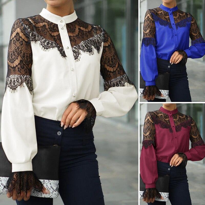 Lace Patchwork Blouse Long Sleeve - Easy Pickins Store