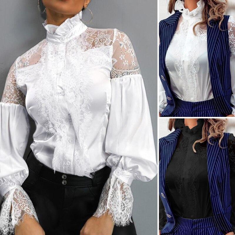 Lace Patchwork Blouse Long Sleeve - Easy Pickins Store