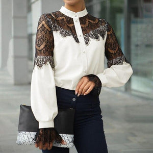 Lace Patchwork Blouse Long Sleeve - Easy Pickins Store