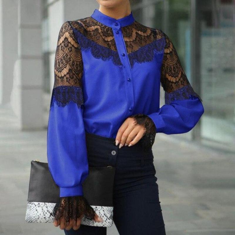 Lace Patchwork Blouse Long Sleeve - Easy Pickins Store