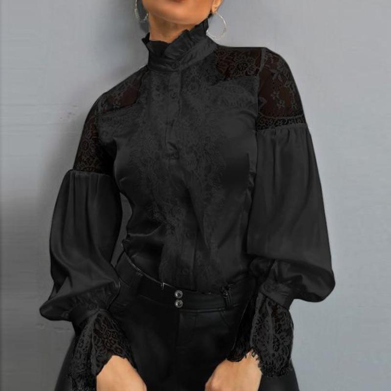 Lace Patchwork Long Sleeve Blouse - Easy Pickins Store