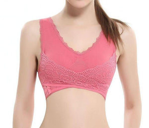 Lace Solid Color Cross Side Buckle Wireless Push up Breathable Sleep Sports Bra - Easy Pickins Store