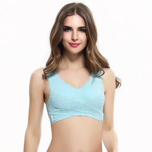 Lace Solid Color Cross Side Buckle Wireless Push up Breathable Sleep Sports Bra - Easy Pickins Store