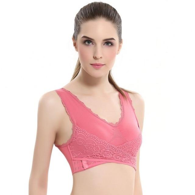 Lace Solid Color Cross Side Buckle Wireless Push up Breathable Sleep Sports Bra - Easy Pickins Store