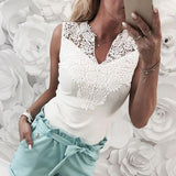 Lace Stitching Sleeveless Hollow Out T Shirt - Easy Pickins Store