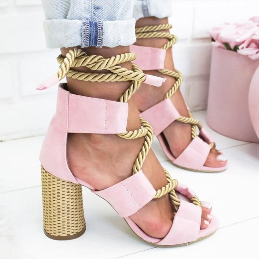 Lace Up High Thick Heels Gladiator Sandals - Easy Pickins Store