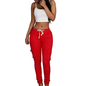 Lace Up Waist Pencil Pants Multi Pockets Straight Slim Fit - Easy Pickins Store