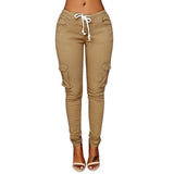 Lace Up Waist Pencil Pants Multi Pockets Straight Slim Fit - Easy Pickins Store