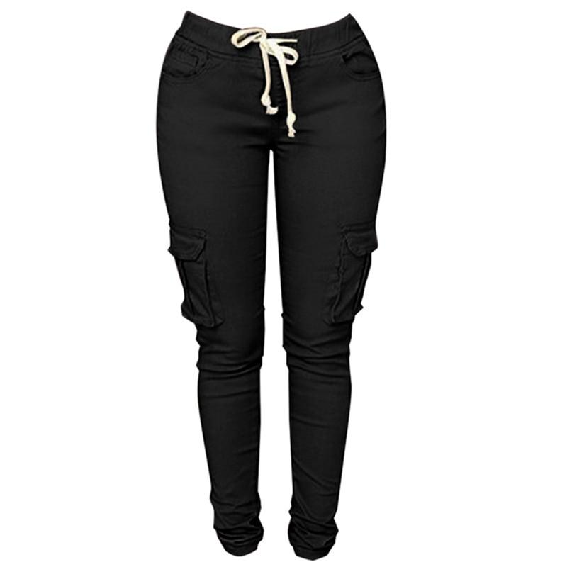 Lace Up Waist Pencil Pants Multi Pockets Straight Slim Fit - Easy Pickins Store