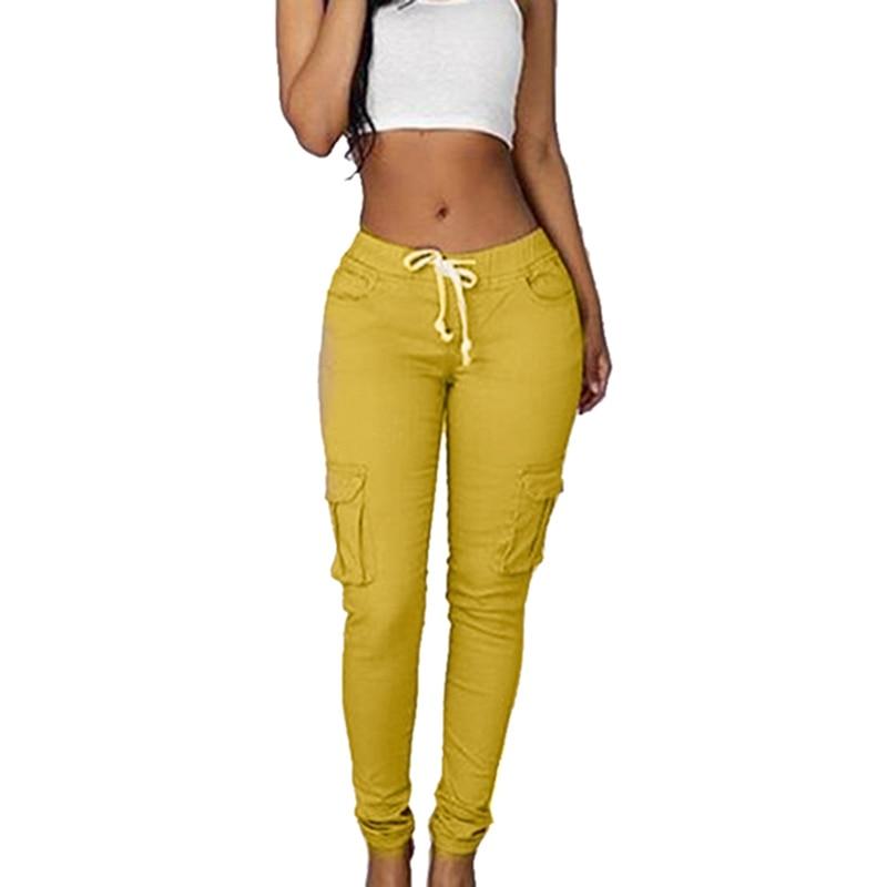 Lace Up Waist Pencil Pants Multi Pockets Straight Slim Fit - Easy Pickins Store