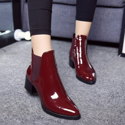 Leather Ankle Boots Pointed Low Heels - Easy Pickins Store