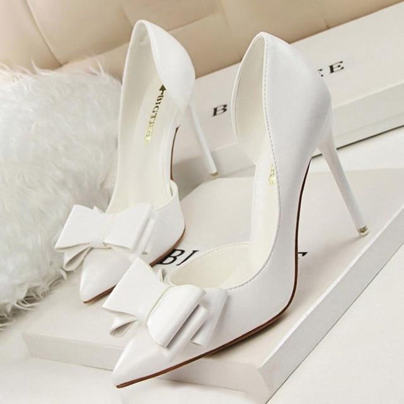 Leather Bow High Heels Pumps - Easy Pickins Store