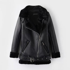 Leather Faux Fur Thicken Warm Slim Coat - Easy Pickins Store