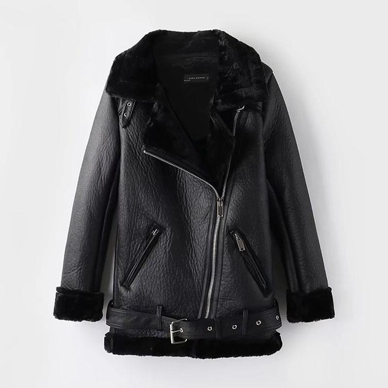 Leather Faux Fur Thicken Warm Slim Coat - Easy Pickins Store