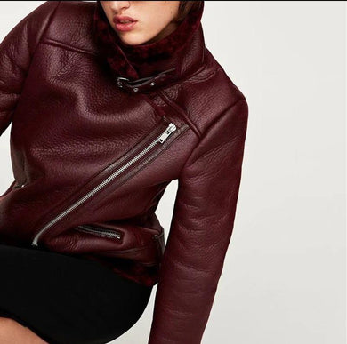 Leather Faux Fur Thicken Warm Slim Coat - Easy Pickins Store
