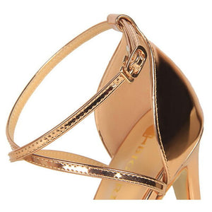Leather High Heels Gold Pumps - Easy Pickins Store