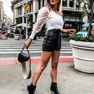 Leather High Waist Black With Belt Bow Shorts Street-wear - Easy Pickins Store