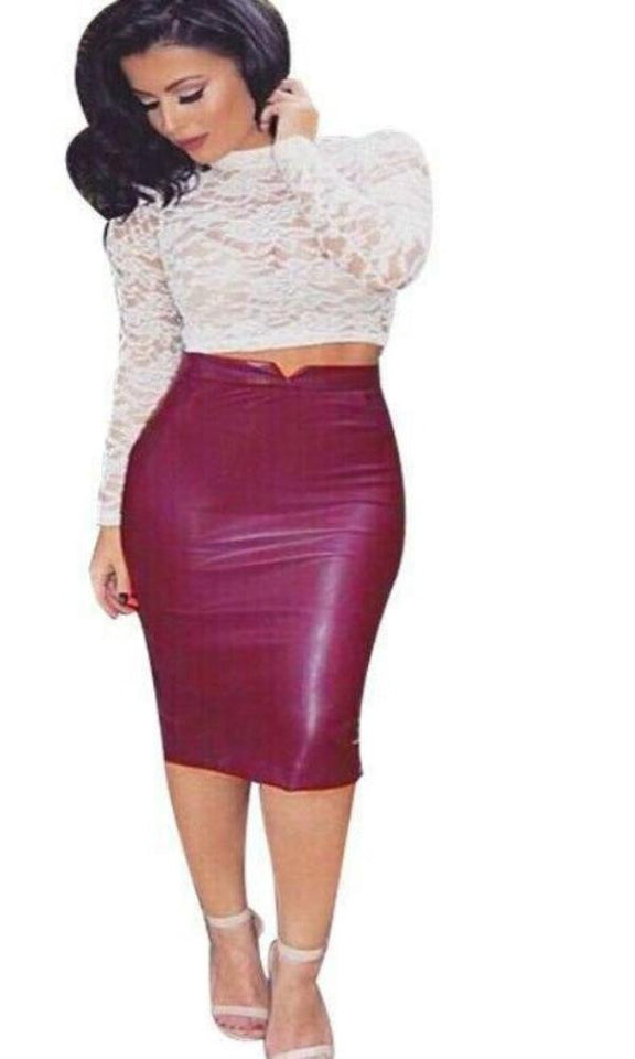 Leather Pencil Skirt High Waist Long - Easy Pickins Store