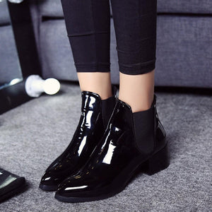Leather Pointed Low Heel Ankle Boots - Easy Pickins Store