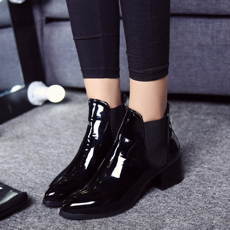 Leather Pointed Low Heel Ankle Boots - Easy Pickins Store