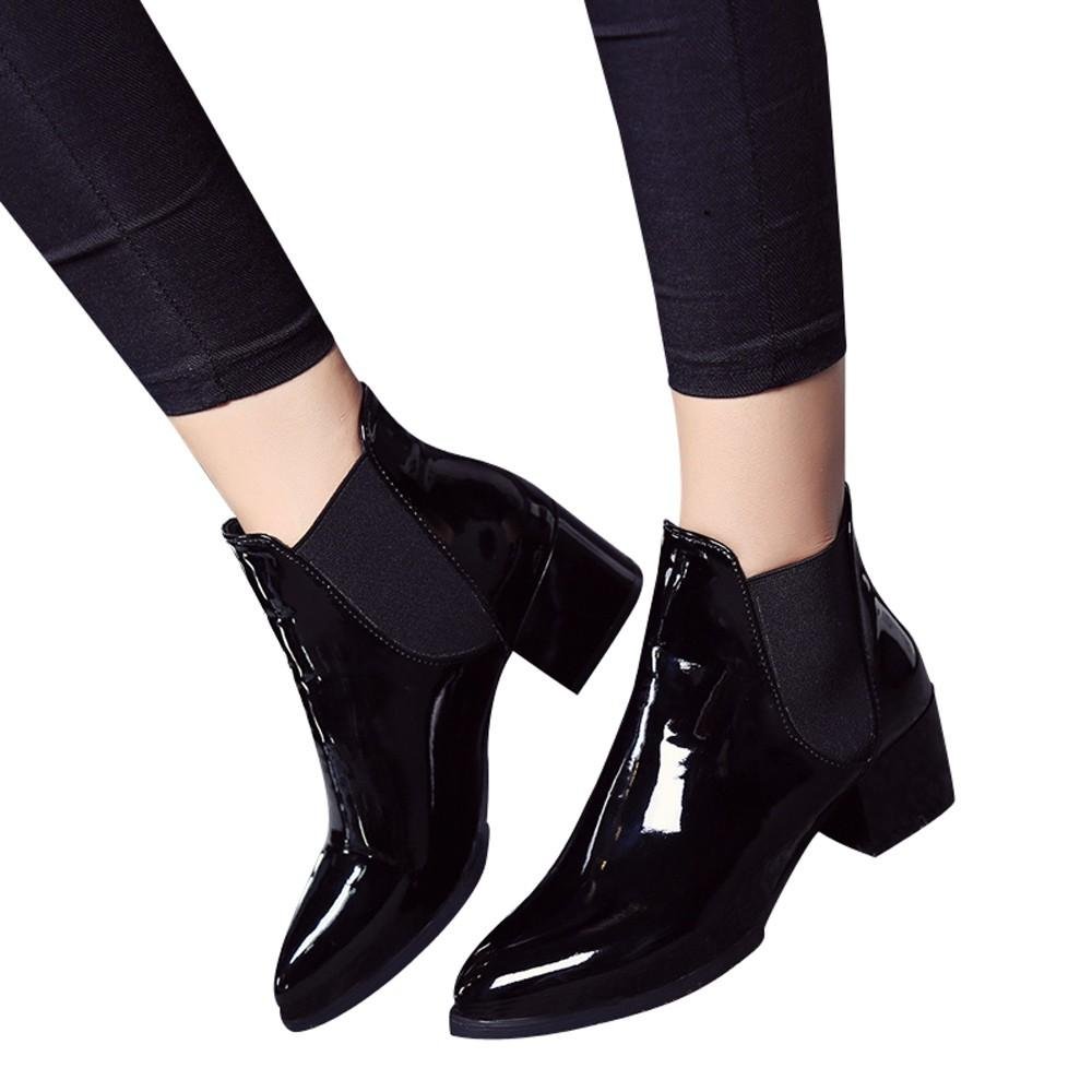 Leather Pointed Low Heel Ankle Boots - Easy Pickins Store
