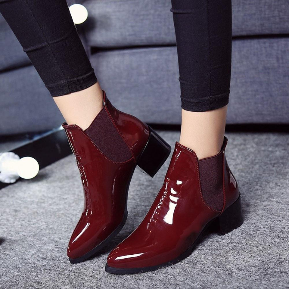 Leather Pointed Low Heel Ankle Boots - Easy Pickins Store