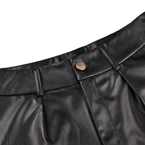 Leather Shorts England Style Bottoms Black Short Casual Leather Shorts High Waist Shorts with Belt - Easy Pickins Store