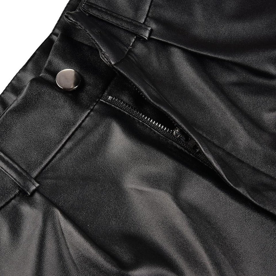 Leather Shorts England Style Bottoms Black Short Casual Leather Shorts High Waist Shorts with Belt - Easy Pickins Store
