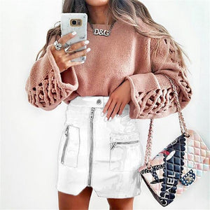 Leather Split Zipper High Waist Slim A line Skirt - Easy Pickins Store