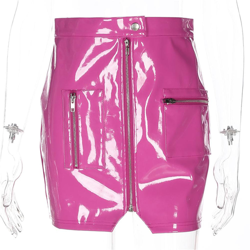 Leather Split Zipper High Waist Slim A line Skirt - Easy Pickins Store