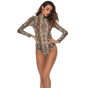 Leopard Bodysuit Skinny Turtleneck Long Sleeve Romper - Easy Pickins Store