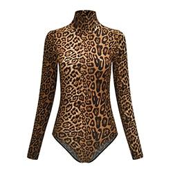 Leopard Bodysuit Skinny Turtleneck Long Sleeve Romper - Easy Pickins Store