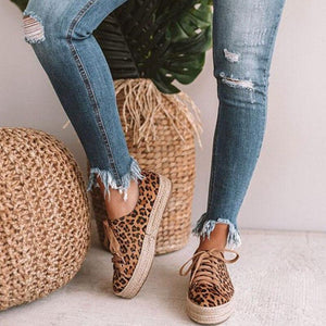 Leopard Lace Up Canvas Platform Sneakers Comfortable - Easy Pickins Store