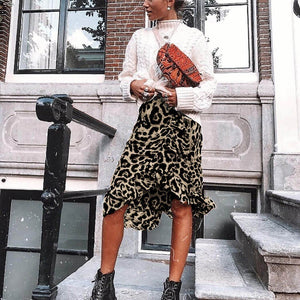 Leopard Midi High Waist Asymmetrical Ruffle Irregular Skirt - Easy Pickins Store