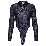 Leopard Print Long Sleeve Bodysuits Turtleneck Jumpsuit - Easy Pickins Store