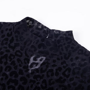 Leopard Print Long Sleeve Bodysuits Turtleneck Jumpsuit - Easy Pickins Store