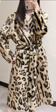 Leopard Print Long Sleeve Long Wool Pellet Coat With Belt - Easy Pickins Store