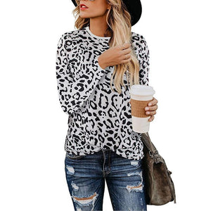 Leopard Print O Neck Long Sleeve T- shirt - Easy Pickins Store