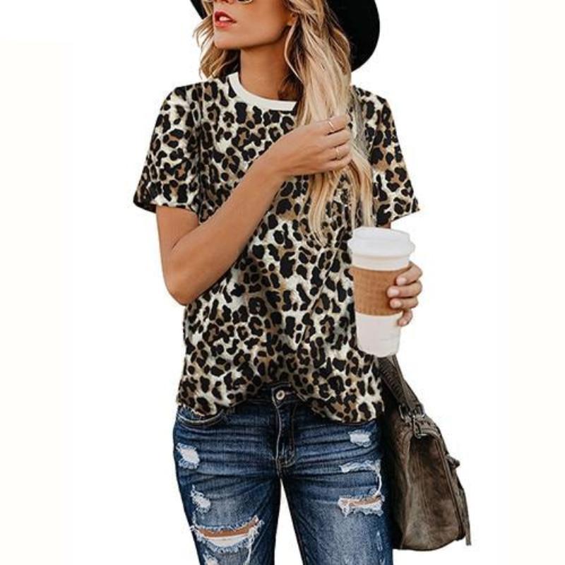 Leopard Print O Neck Long Sleeve T- shirt - Easy Pickins Store