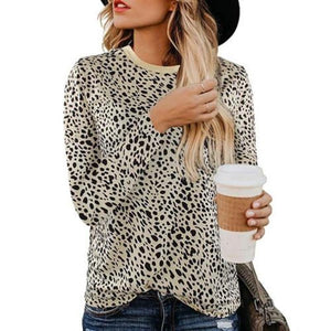 Leopard Print O Neck Long Sleeve T- shirt - Easy Pickins Store