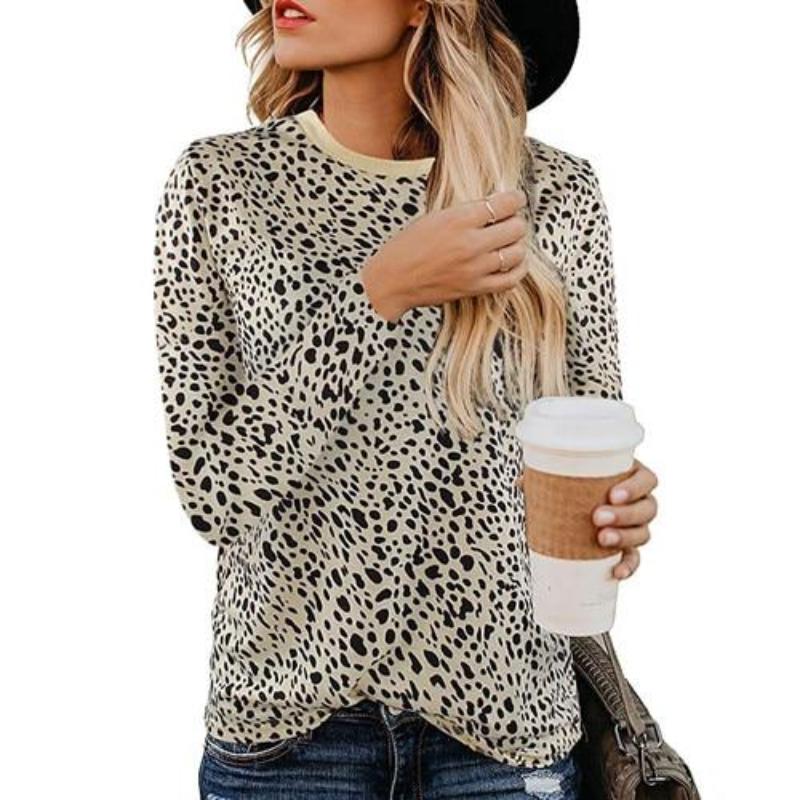 Leopard Print O Neck Long Sleeve T- shirt - Easy Pickins Store
