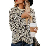 Leopard Print O Neck Long Sleeve T- shirt - Easy Pickins Store
