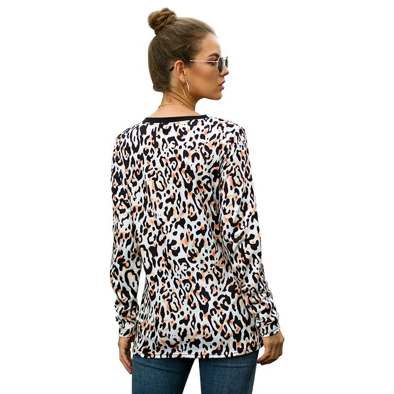 Leopard Print O Neck Long Sleeve T- shirt - Easy Pickins Store